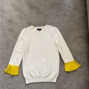 DKNY White Sweater with Yellow Cuffs